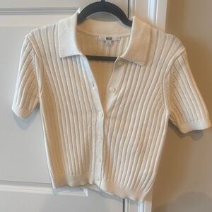 Uniqlo Cream Ribbed Short Sleeve Cardigan - small